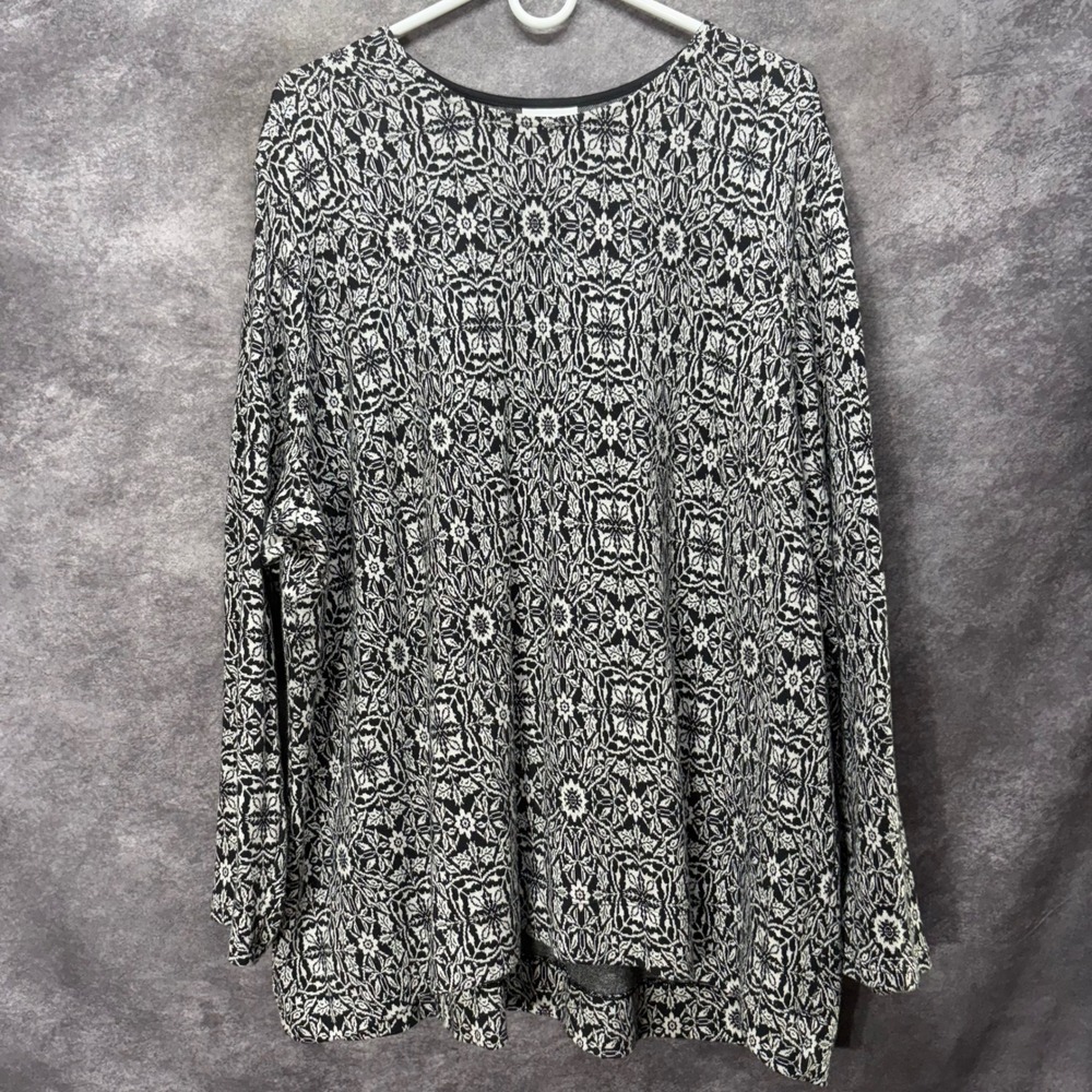 J. Jill Black White Medallion Kaleidescope Cotton Knit Top Size 3X Chic